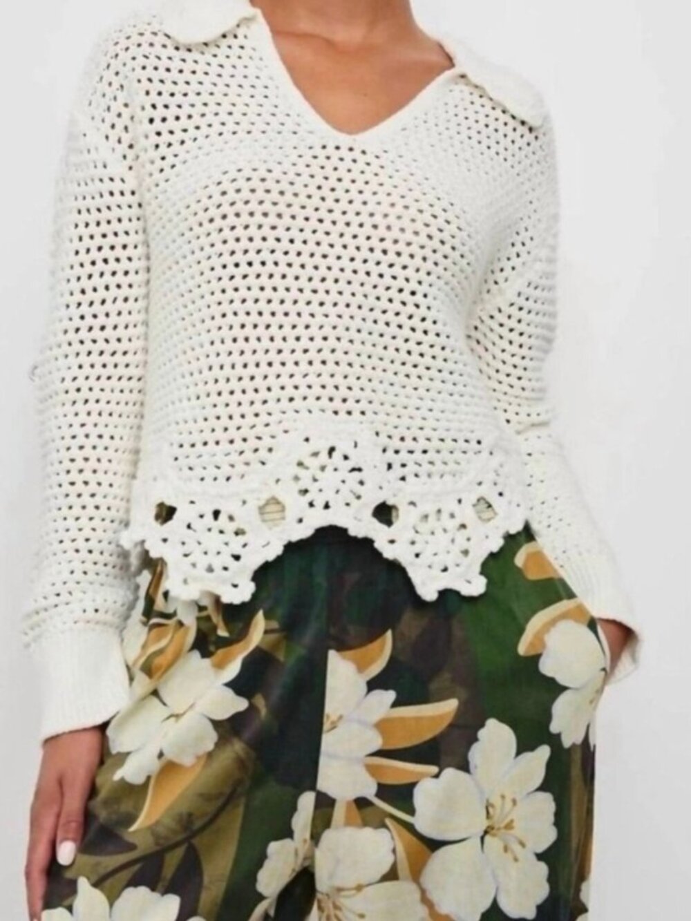 Rails NWOT Louise Sweater Ivory Crochet Floral Scalloped hem size xs
